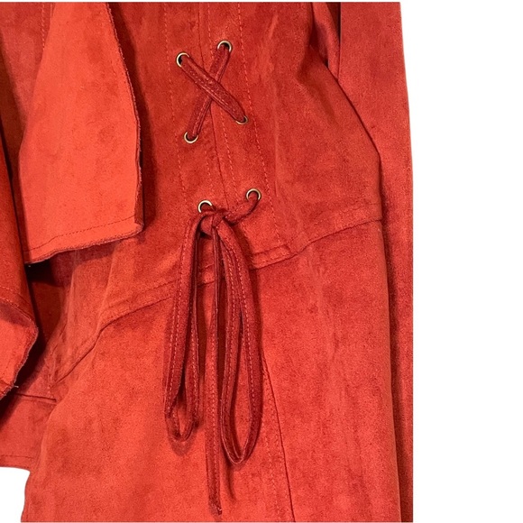 Miss Me Burnt Orange Faux Suede Drapey Collared Short Open Front Western Jacket - Picture 12 of 14